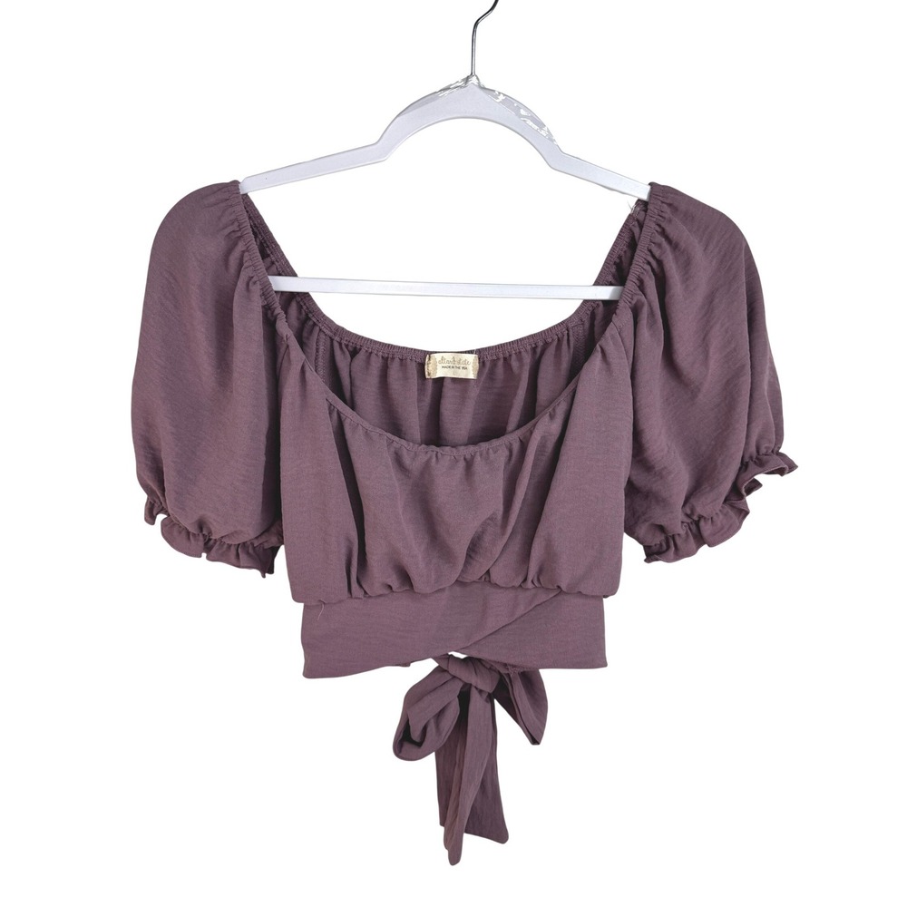 Altard State Mauve Puff Sleeve Tie Back Crop Top B1099Y039JD Womens Large